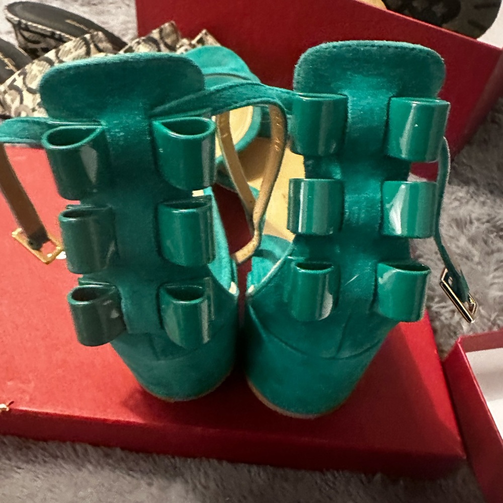 Salvatore Ferragamo Green Heeled Sandals View 2